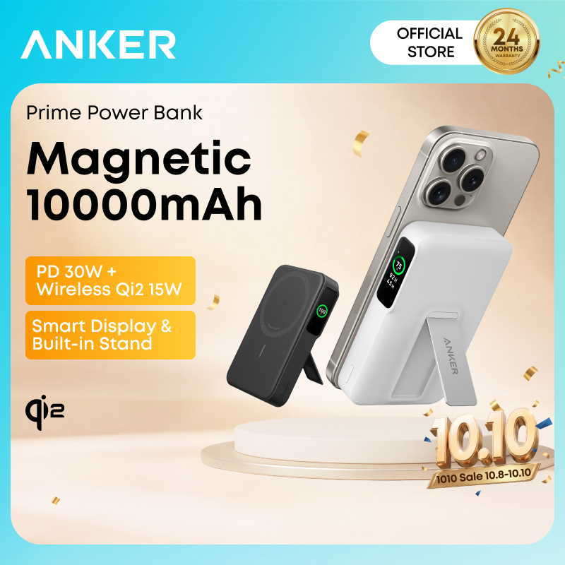 Anker MagGo Power Bank, Qi2 Certified 15W Ultra-Fast Portable Charger, 10,000mAh Battery Pack with Smart Display and Fol