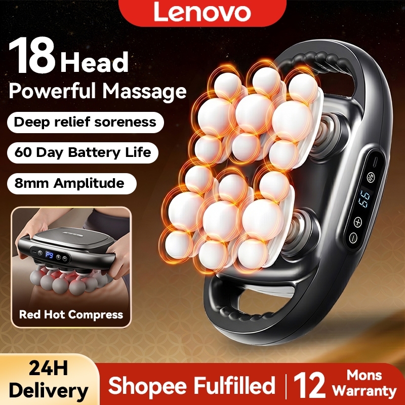 Lenovo 18 Heads Massage Gun Pro Neck Massager Rechargeable Red Light Therapy For Shoulder, Back, Neck, Waist, Leg And Foot Muscle Mesin Urut