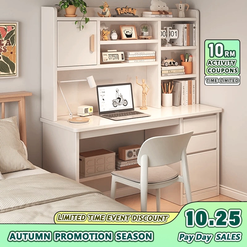 Office table Study Computer Desk with Bookshelf and Drawers Meja Belajar Komputer dengan Rak Buku dan Laci Meja Belajar Meja Komputer