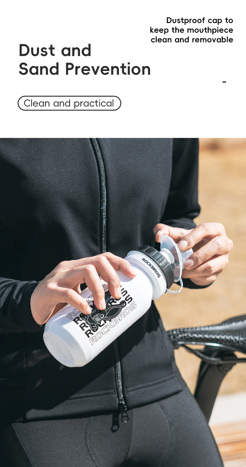 Bidon Vélo Sport RockBros Avec Bouchon Anti-poussière - 600 Ml, Design à Presser