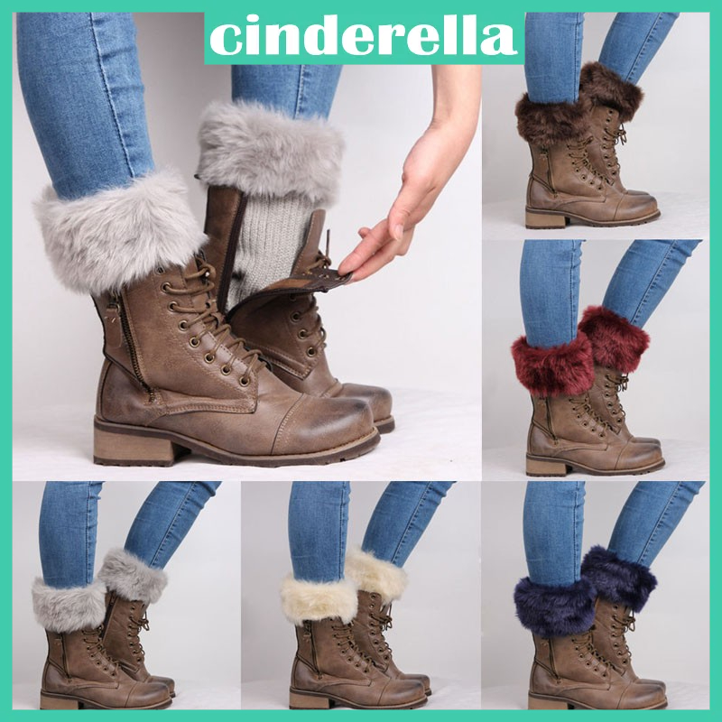 Womens Winter Warm Crochet Knit Fur Trim Leg Warmers Cuffs Toppers Boot Socks