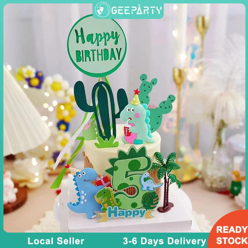 GeeParty Dinosaur Theme Cake Topper Green Number Soft Clay Cupcake Topper for Birthday Party Decorations Cake Decoration