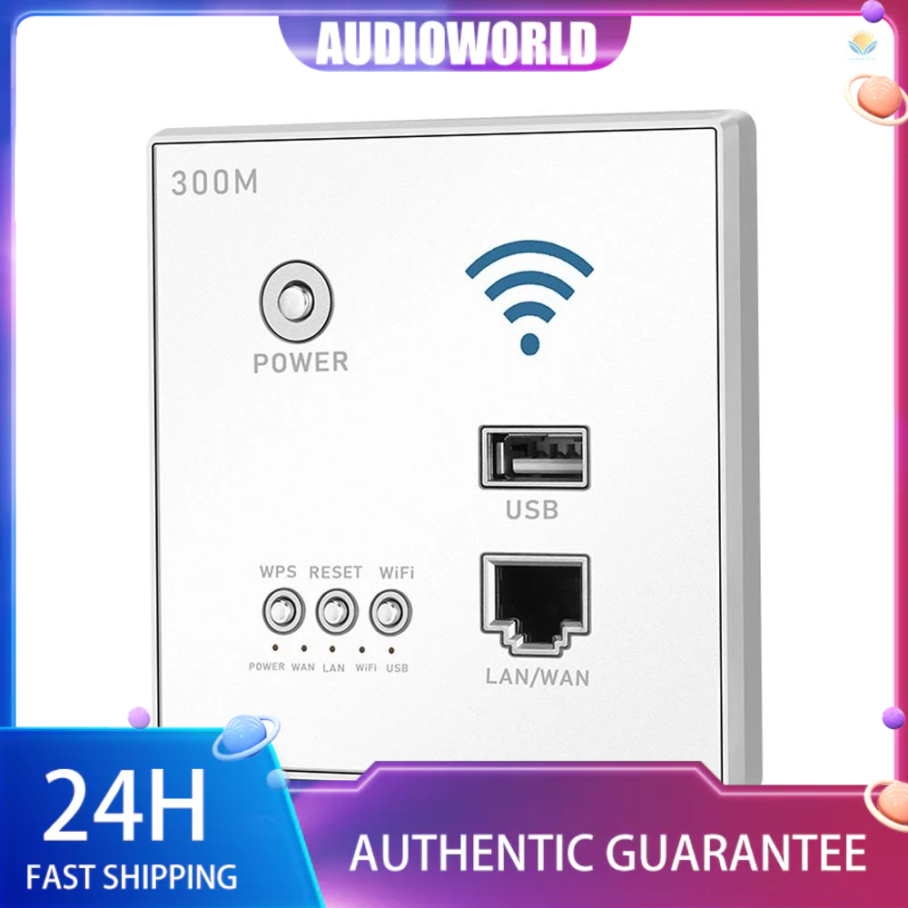 （spawd）300Mbps In-Wall Wireless Router AP Access Point WiFi Router LAN Network Switch WiFi AP Router with WPS Encryption USB Socket White