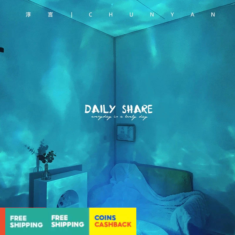 led Chunyan rotating water ripple small night lamp creative bedside淳言旋转水波纹小夜灯创意床头火焰氛围灯浪漫礼物星空投影灯