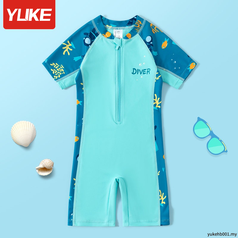 YUKE Children Swimsuit Boy Fashion Comfortable Breathable One Piece Conservative Swimsuit Student Comfortable Breathable Swimwear Kids Quick Drying Sunscreen Swimming Suit