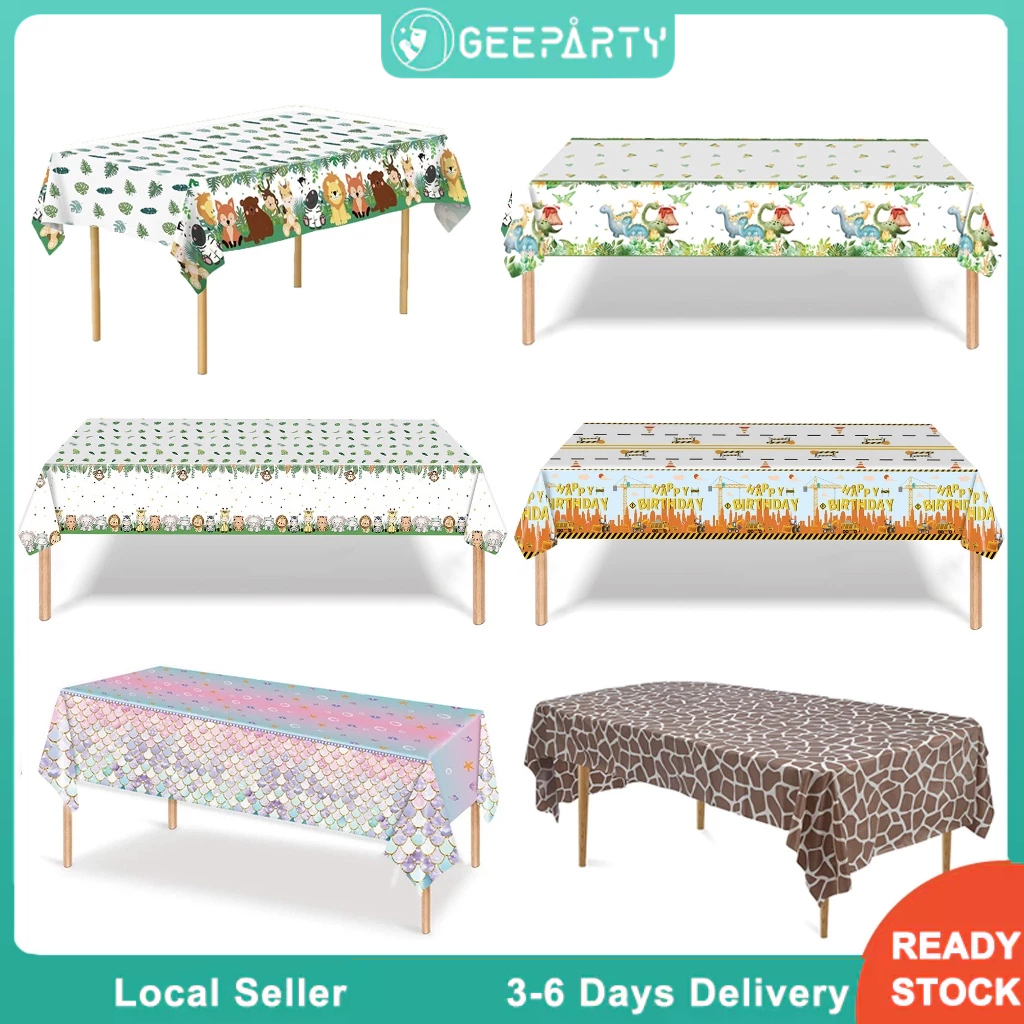GeeParty Themed Party Disposable Tablecloth Covers for Birthday Party Tableware Decorations(animal/dinosaur/mermaid/construction/butterfly)