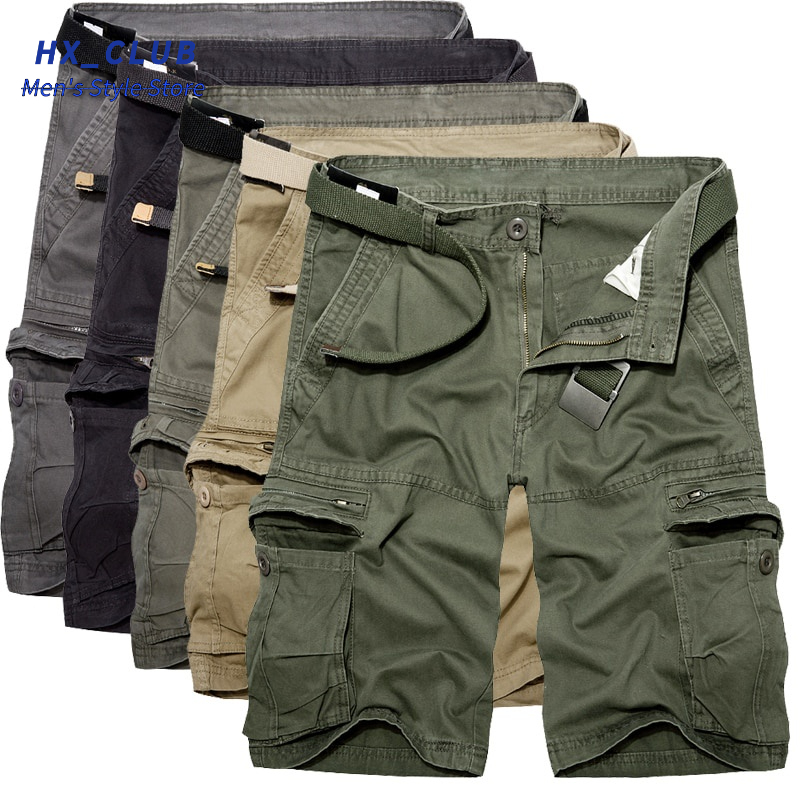 【Ready To ship & COD】2024 Mens Military Cargo Shorts Summer Army Green Cotton Shorts Men Loose Multi-Pocket