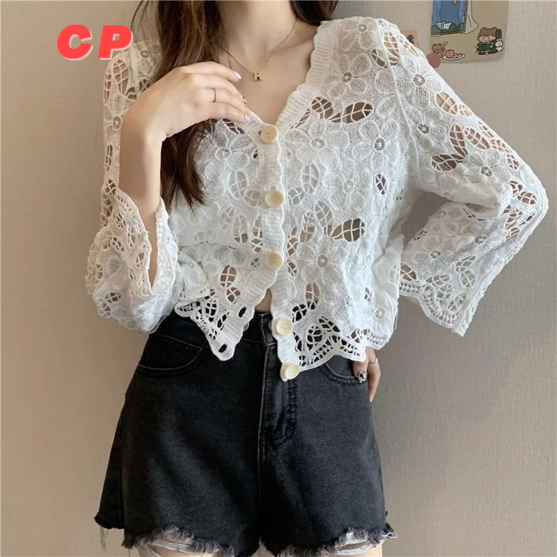 Hollow Knitted Cardigan Women Thin Casual Top Summer Matching Suspender Skirt Outer Match Sunscreen