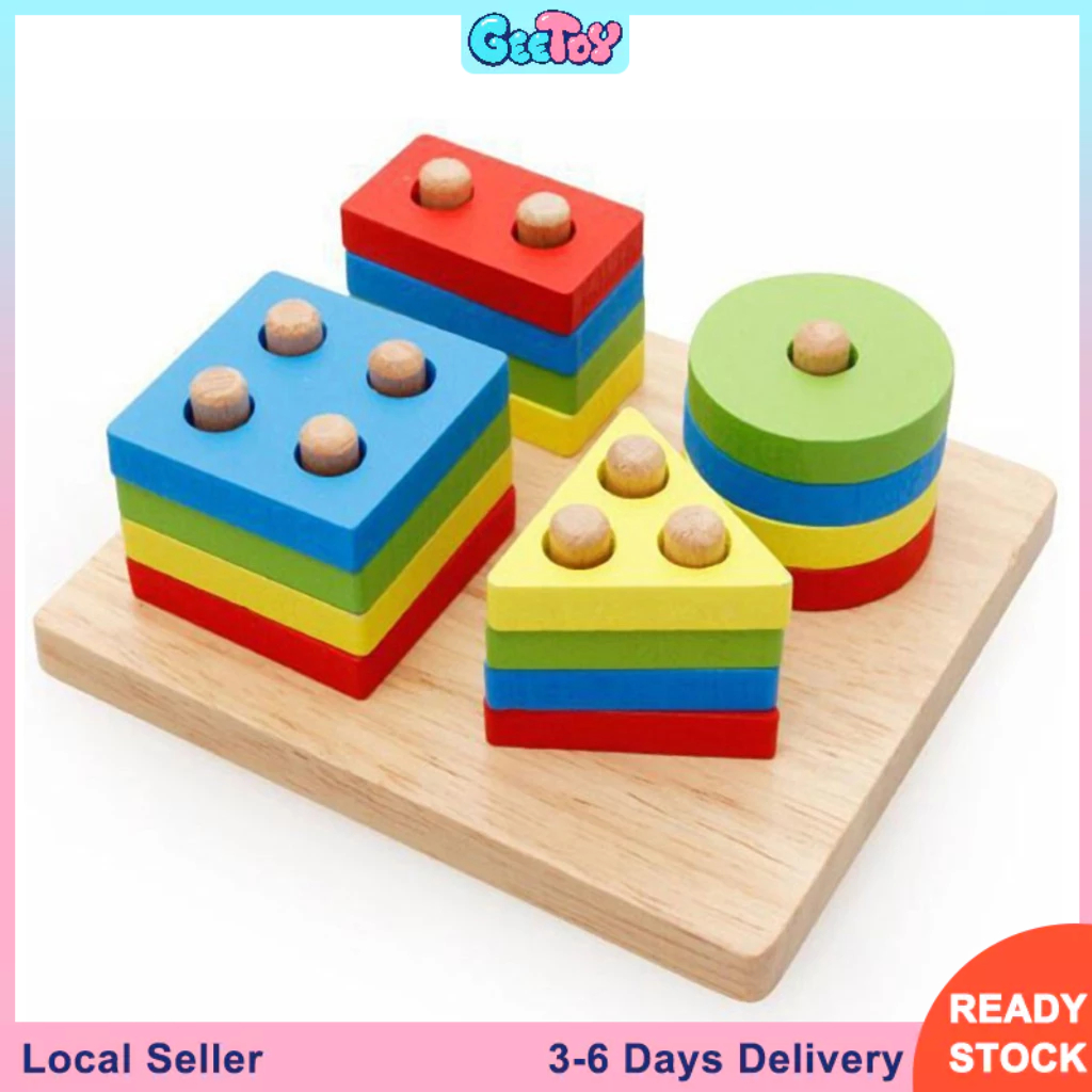 GeeToy Wooden Sorting & Sorting Stacking Toy Shape Sorter Educational Toys For Kids
