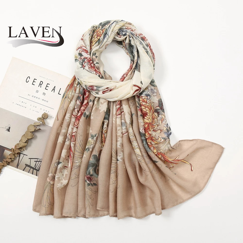 LAVEN Fashion Fresh Comfortable Printing Long Scarf Women Viscose Cotton Voile All-Match Shawl Muslim Hijab