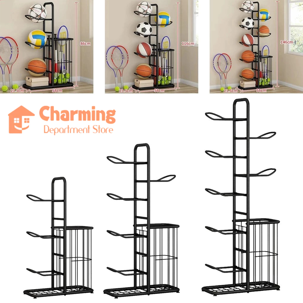 Sports Equipments Storage Rack,Innovative Indoor Vertical Display Stand for Football,Rackets,Soccer,Volleyball,Basketball