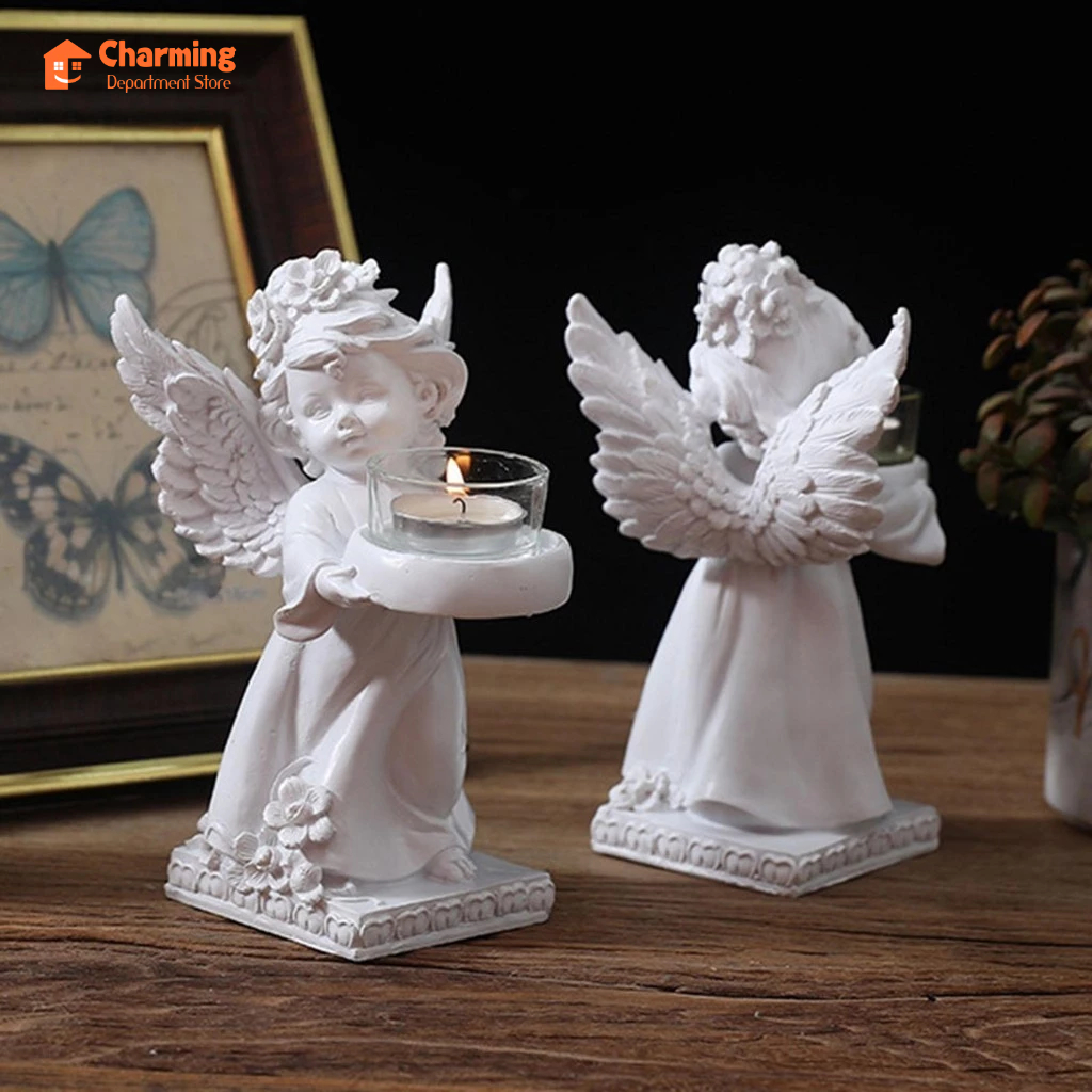 [yiodusi] Candle Holder, Candlestick Plate, Candelabra Decor, Remembrance Memory, Tea Light Holder, Angel Figurines for Party Wedding, Dinner Holiday