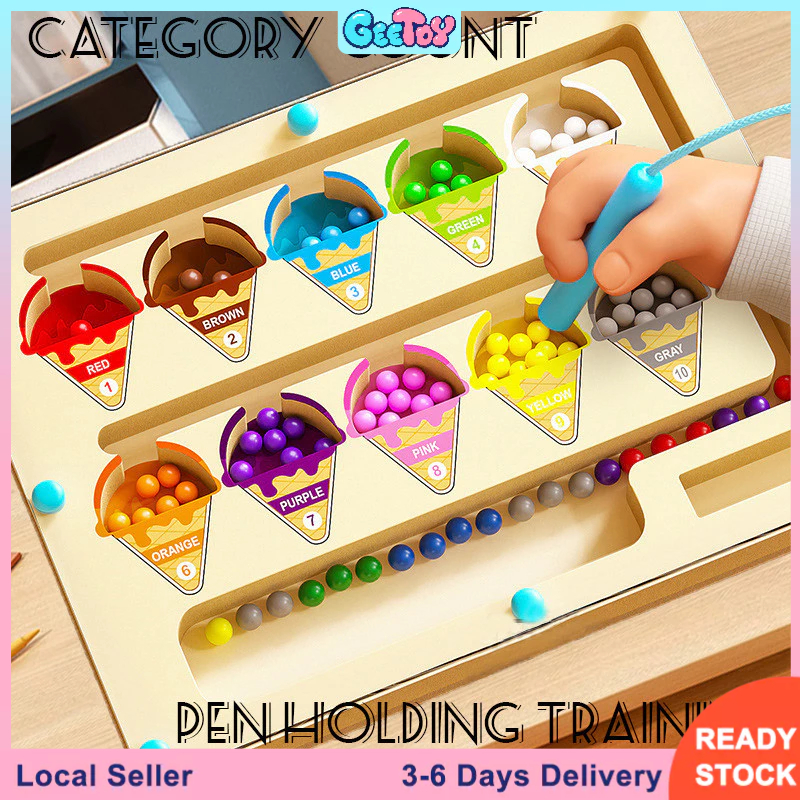 GeeToy Magnetic Color Sorting and Number Maze Board Magnetic Beads Learning Counting Education Toy for Kids