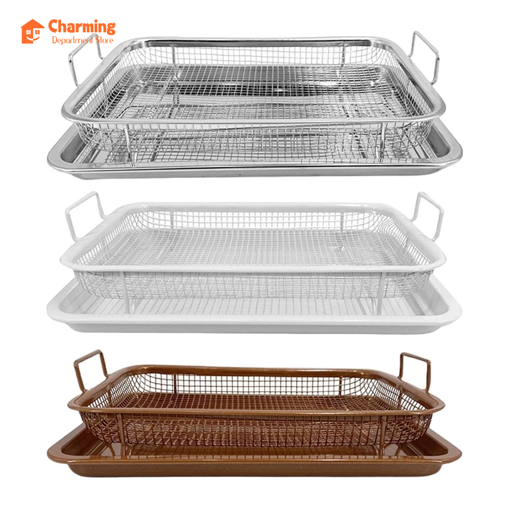 [Speed ​​delivery] Roasting Pan and Rack Set Baking Tray with Holes and Handles Grilling Mesh Frying Baking Dish for Seafood Baking Meat