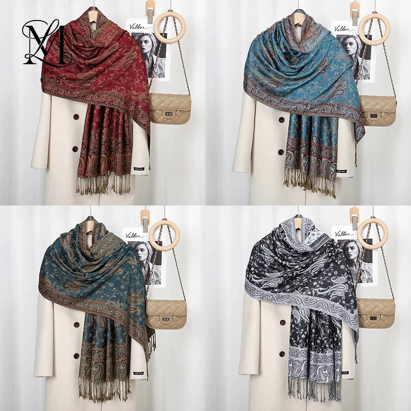 LAVEN Vintage Cashew Ethnic Shawl Muslim Headscarf Tassel Scarf Printed Hijab Comfortable Long Scarf For Women