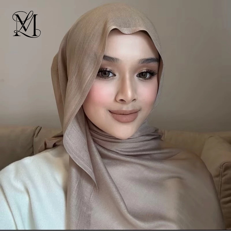 LOVOSME Plain Wide Brimmed Hijab Double Stitch Rayon Cotton Tudung Shawl Women Modal Summer Hijab Scarf