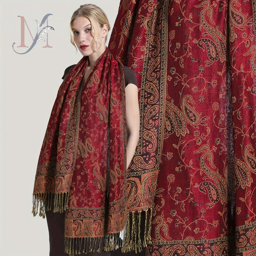 LMLAVEN Vintage Cashew Ethnic Shawl Printed Tassel Hijab Scarf Muslim Headscarf Women Comfortable Long Scarf