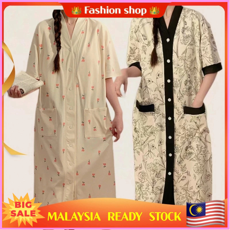 【MALAYSIA READY STOCK】 Nightdress with Chest Pad Maternity New Style Large Size Maternity Nursing Long Skirt