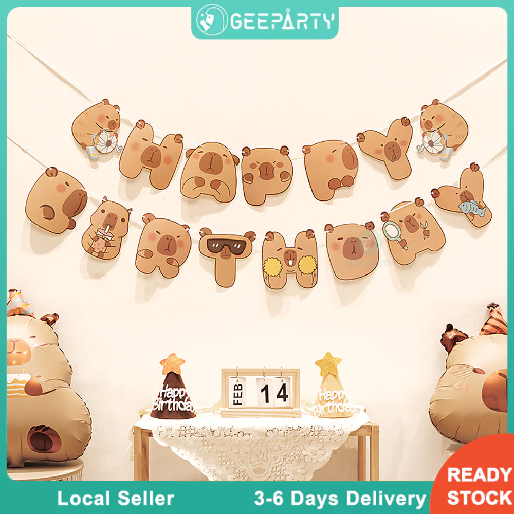 GeeParty 1 Set Capybara Paper Banner Flag Pendant for Kids Birthday Party Decorations Supplies