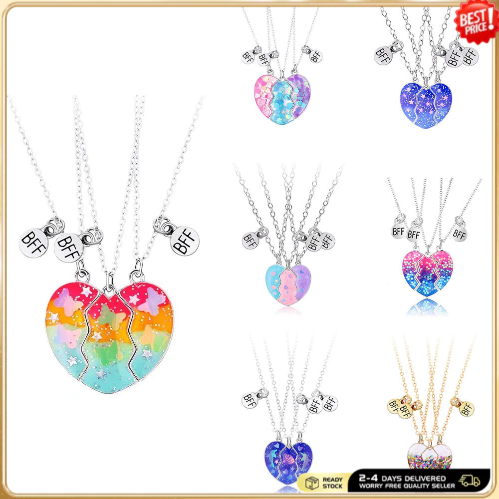 Best Friend Necklaces For 3, Magnetic Stitching Heart-shaped Friendship BFF Sequin Pendant 3PCS/Set Jewelry For Women