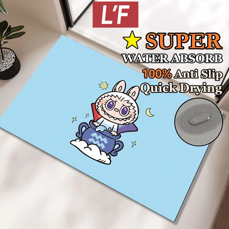 [L'F]Cute Pop Mart Labubu Bathroom Floor Mat Soft Diatomite Mat Anti Slip Toilet Quick Dry Door Mat Alas Kaki Bilik Air Murah 浴室地垫防滑 Non Slip Carpet Welcome Mat Karpet