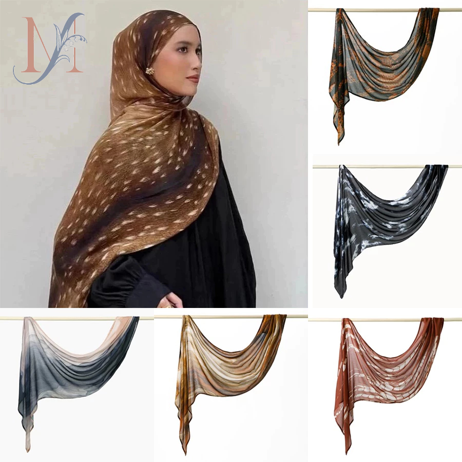 LMLAVEN Tie-Dyed Printed Scarf Cotton Linen Shawl