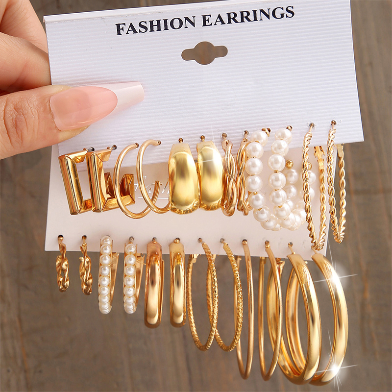 Retro Gold Hoop Earrings for Women Pearl Resin Hypoallergenic Piercing Earring Set Jewelry Accessories