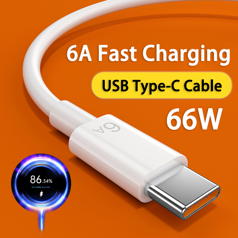 66W 6A Fast Charging Usb Type C Cable for Xiaomi Redmi POCO Huawei Honor OPPO VIVO OnePlus Mobile Phone Charger USB C Cable