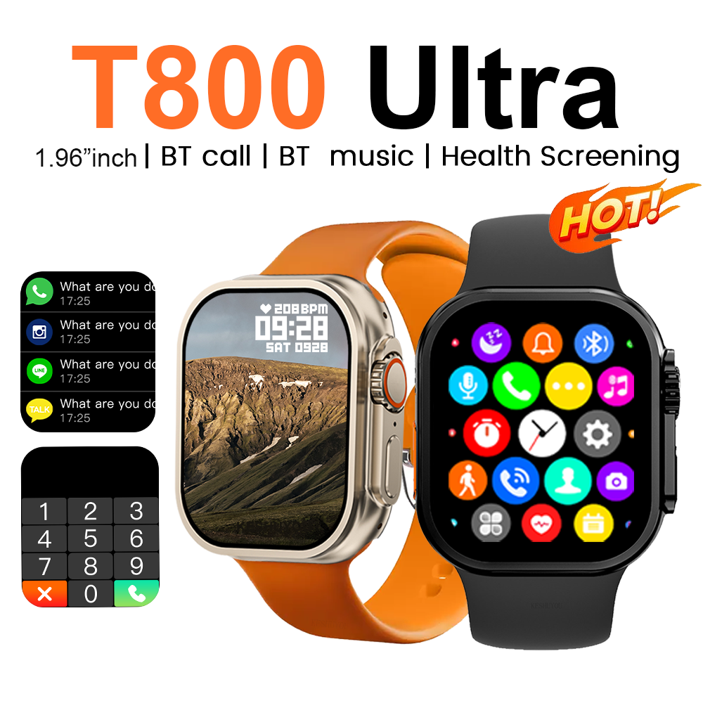 LAXASFIT 2024 New Smart Watch T800 Ultra 1.81" HD Screen Receive/Dial Calls 123 Sport Mode Heart Rate/Sleep Quality Monitoring Alarm Clock Stopwatch