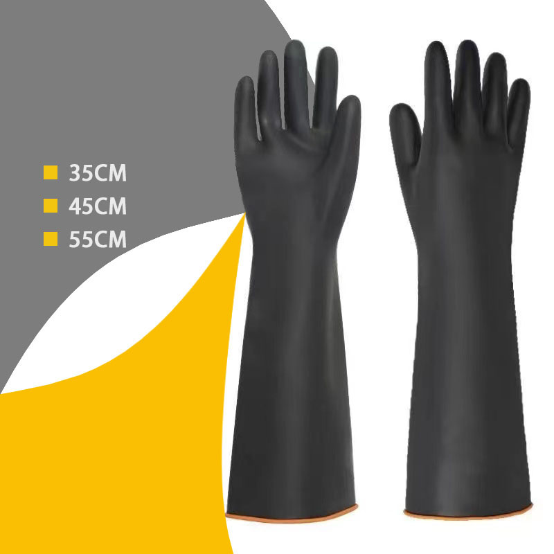 Acid Resistant Natural Anti-Slip Latex Gloves Heavy Duty Rubber GlovesProtective Safety Work Gloves Black Chemical Industry Rubber Gloves