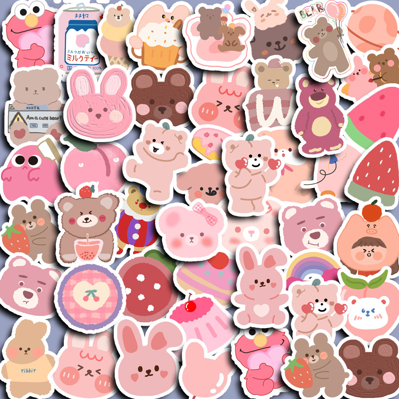 90pcs Cute Peach Flavored Bear Sticker Kids Diy Tool Computer Stickers for Water Bottles Waterproof Laptop Arts Crafts