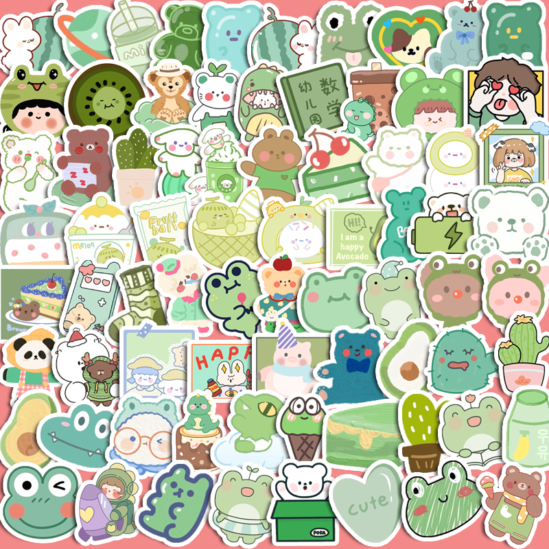 Cute Lime Green Bear Stickers 90Pcs Diy Computer Washi Scrapbooking Waterproof Stickers Student Stationery Arts Crafts
