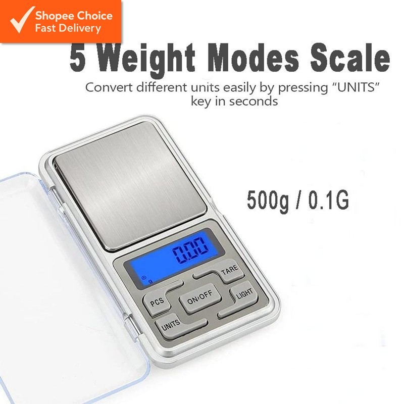 Penimbang Emas Portable Pocket Mini Digital Electronic Scale Gold Sterling Jewelry Kitchen Lcd Backlight (500g/0.1g)