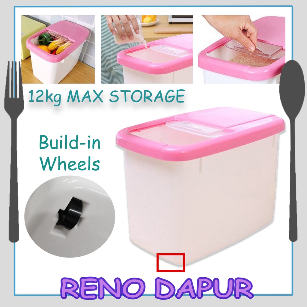 6018 12KG Rice Storage Container Wheel Rice Box Cereal Storage Box Bekas Beras Tempat Rice Dispenser Simpan Beras 米桶