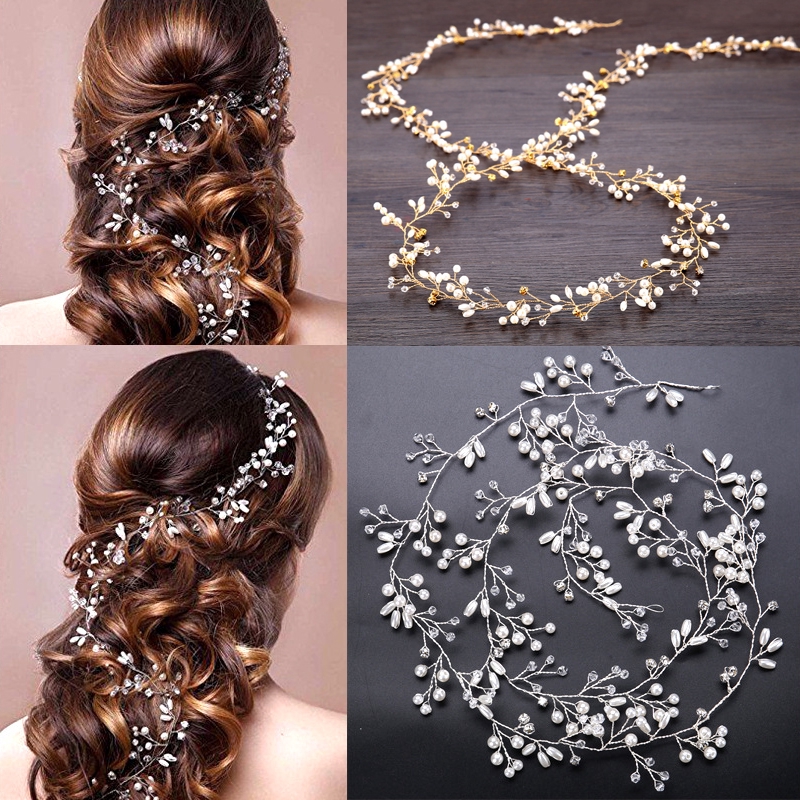 Women Pearl Wedding Hair Vine,Charming Crystal Bride Wedding Headband,Handmade Rhinestone Pearl Hairband,Hair Jewelry