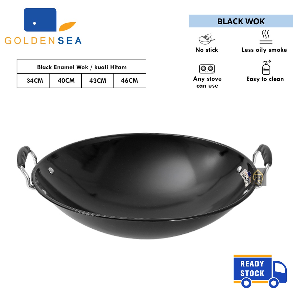 GDH Kuali hitam / enamel black wok ( 34cm / 40cm / 43cm / 46cm )