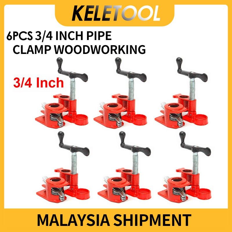 6pcs 3/4 Inch Wood Gluing Pipe Clamp Set Heavy Duty Pipe Clamp