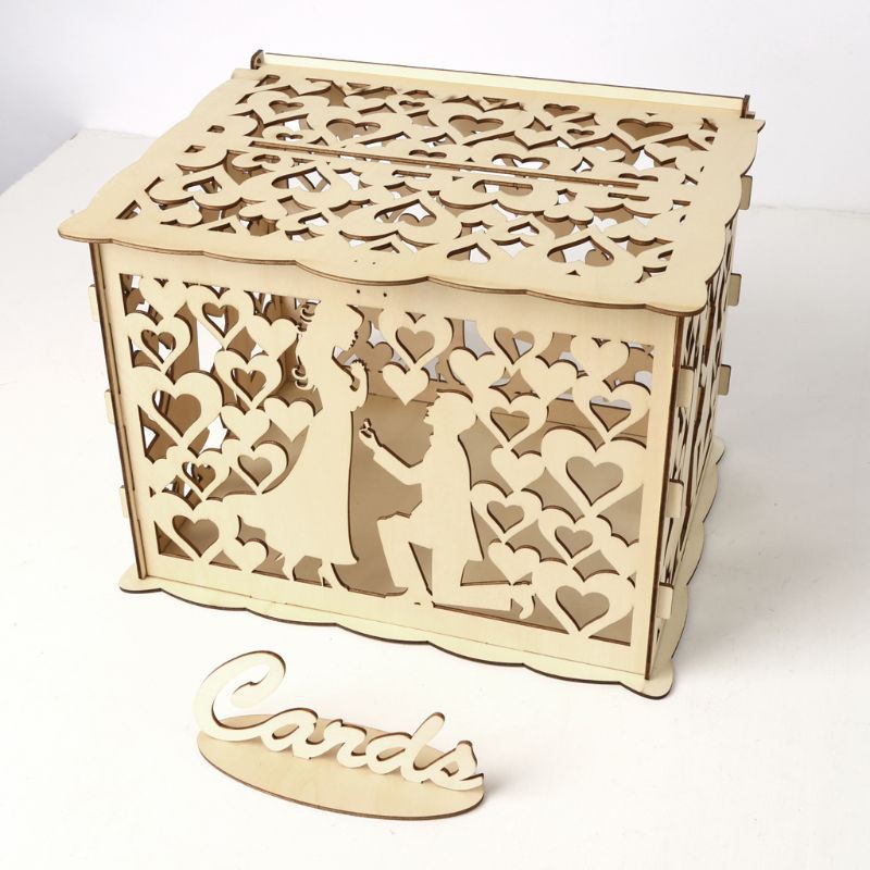 Diy Wedding Gift Bride Groom Wooden Card Money Box Case With