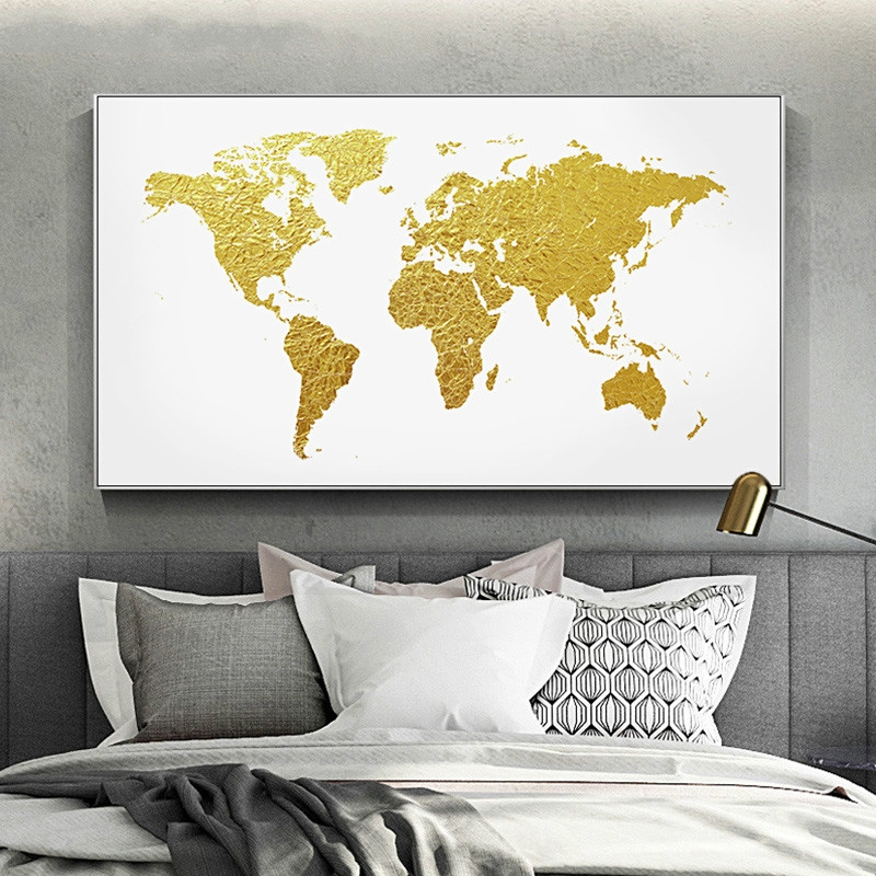 Abstract World Map Wall Art Golden World Map Abstract Canvas Poster Classic Wall Art Print Decorative  Picture Modern Decor No Framed | Shopee Malaysia