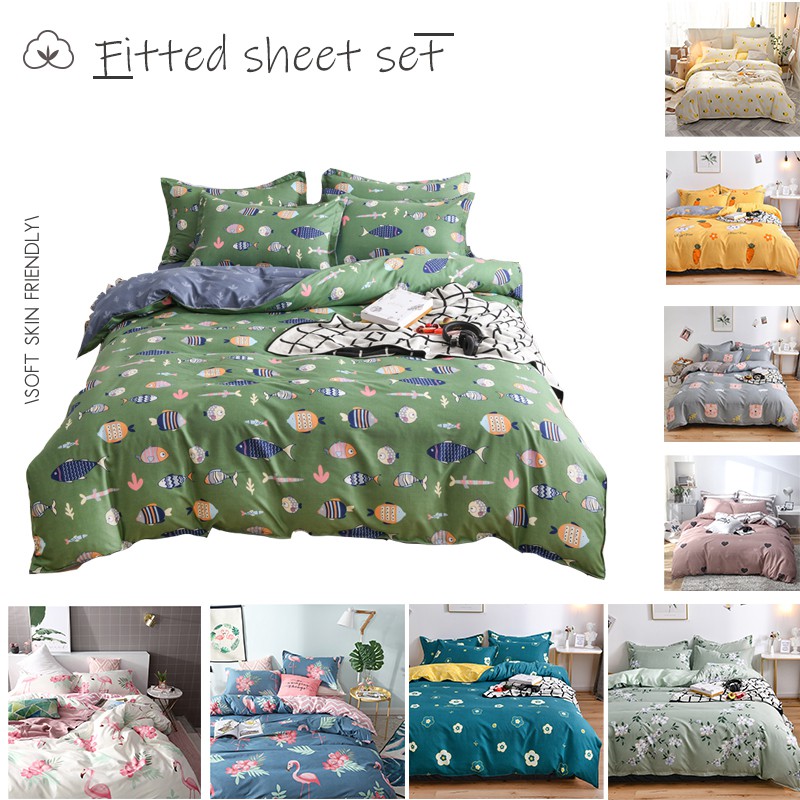 Duvet Cover Set Flamingo Design Fitted Sheet Sets Animal Printing Cute Fresh Bedding Sets 3 4in1 Fitted Cover Shopee Malaysia