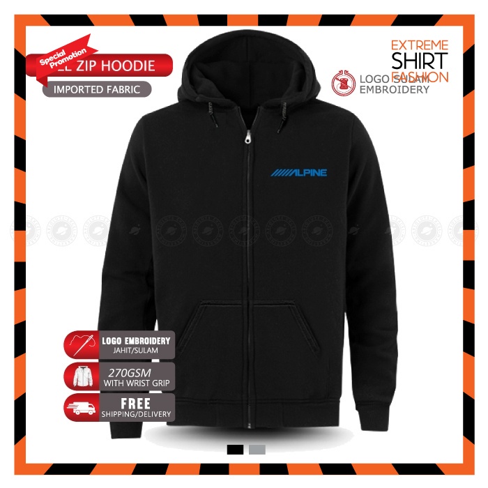 Zip Hoodie Sulam Alpine Japanese Sound System Receiver Speaker Subwoofer Amplifiers Baju Lelaki Fashion Embroidery Tee