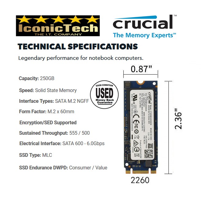 Crucial SSD M2-2260 CT250MX200SSD6 M.2 Type 2260DS MX200 250 GB ...