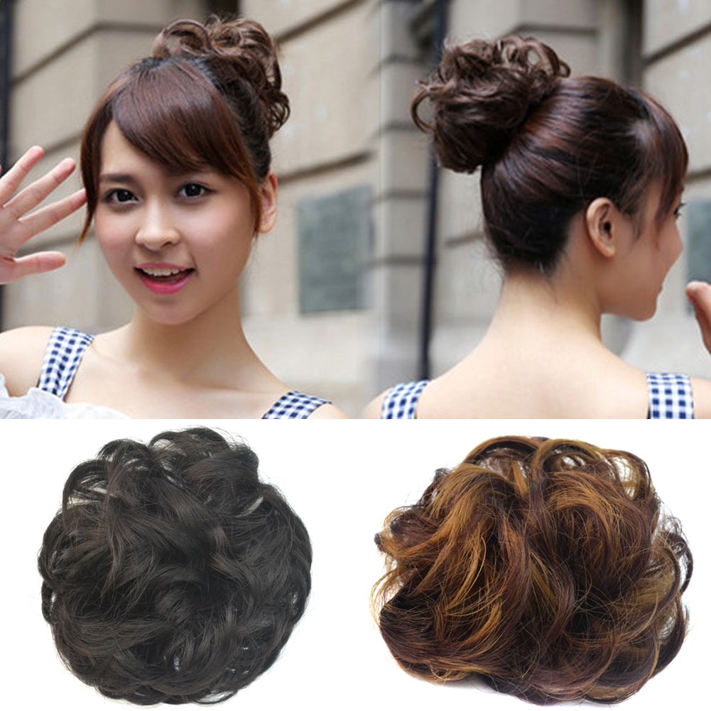 Women Synthetic Drawstring Bun Curly Hairpieces Wavy Hair Messy