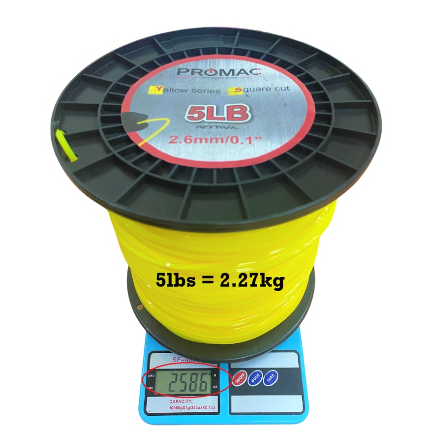 PROMAC 5LBS OR 2.27KG - 2.6MM SPOOL SQUARE CUT YELLOW NYLON TRIMMER LINE / TALI MESIN POTONG RUMPUT WARNA KUNING