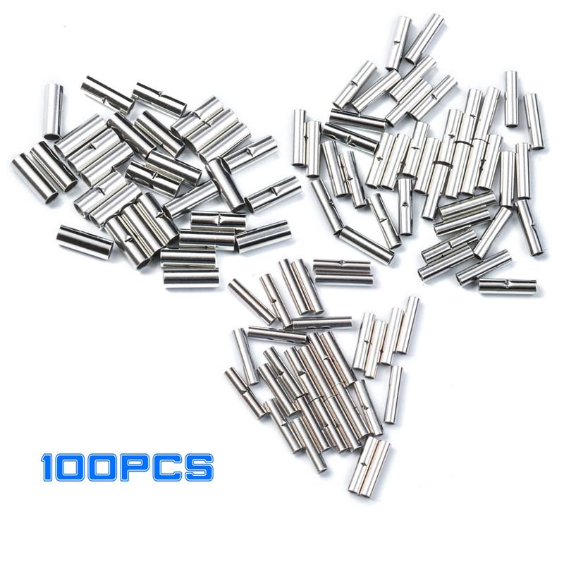 100pcs Dual Barrel Crimp Fishing Wire Line Leader Sleeves Copper Tube Connector❤ 