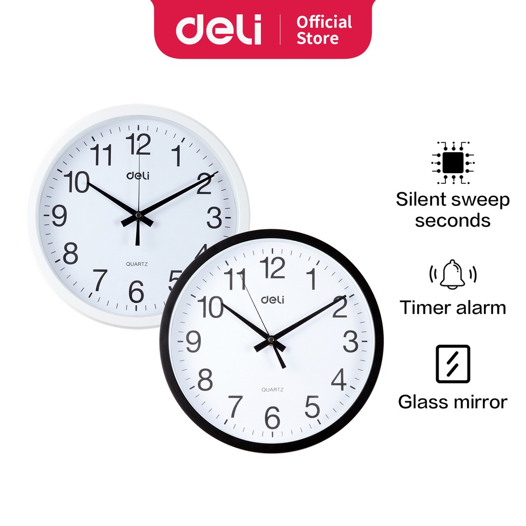 Deli Office Machine Wall Clock Accurate Diameter 30cm Glass Mirror 9005