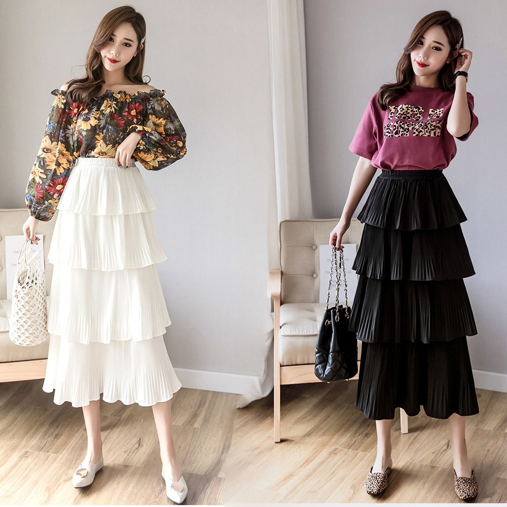 2020 Women Korean  Fashion  Casual Chiffon High Waist Tutu 