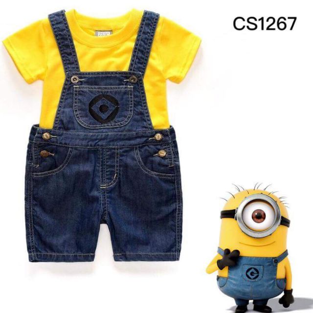 Minions Design Clothing Set (Yellow Shirt + Jeans Suspender)