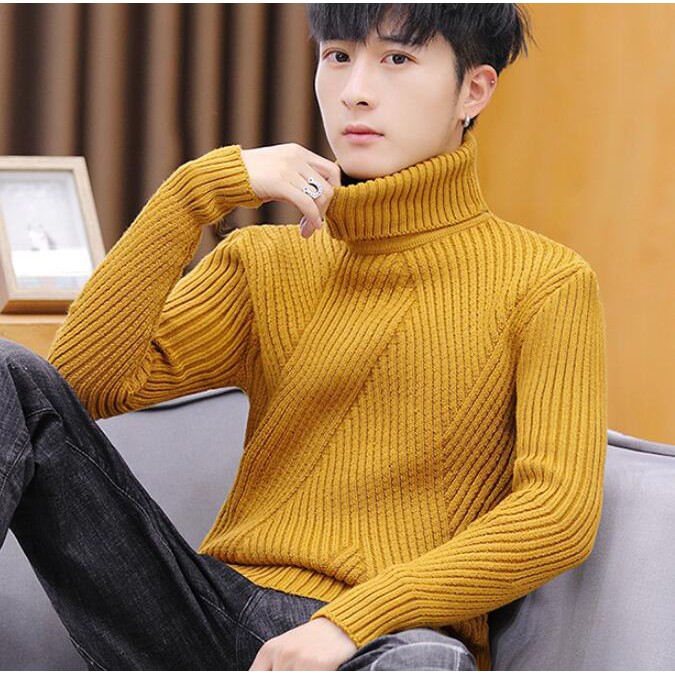 yellow sweater with white collar