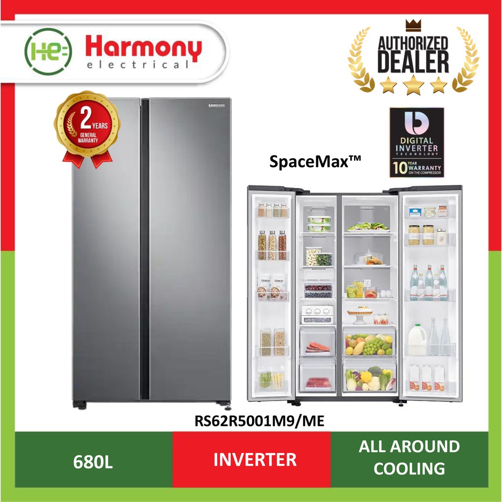 SAMSUNG 680L Side by Side Fridge RS62R5001M9/ME with Large Capacity